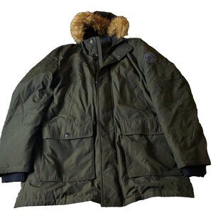 Tommy Hilfiger Parka Jacket Mens XL Green Polyester Hood Cargo Pocket Dark